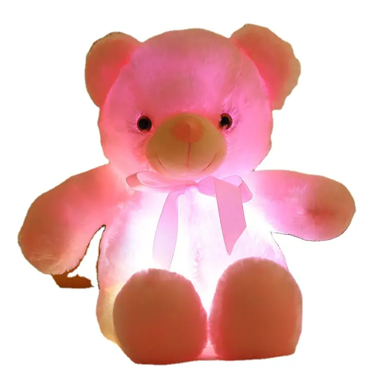 गर्म बेचने रचनात्मक प्रकाश अप एलईडी रंगीन चमक टेडी भालू भरवां पशु आलीशान खिलौना क्रिसमस उपहार