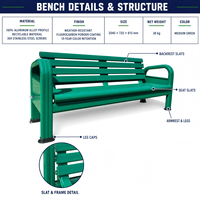 Banc d'extérieur en aluminium avec auvent en polycarbonate pour terrains de sport, stades et sièges de loisirs, vert foncé, résistant aux intempéries, léger, facile à assembler