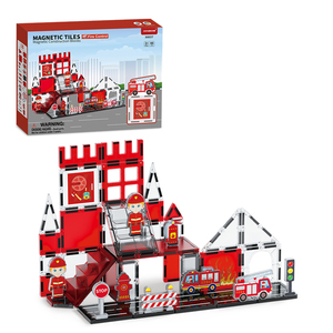 Set di Costruzioni Magnetiche 3D Certificato a Tema Stazione dei Pompieri, Dimensioni Personalizzabili, Giocattolo Educativo STEM in Plastica per Bambini - Product Image 1