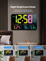 Horloge murale numérique à grand écran, luminosité réglable avec jour et date, heure d'été, alarmes, humidité, température pour bureau, montage mural