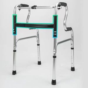 Hengwan Camp Stainless Steel <b>Walker</b> Double Bend With Leather Seat 6 Height Levels Foldable For <b>Elderly</b> And Recovery Users - Product Image 3