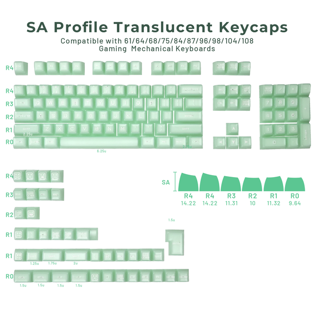 XVX Keycaps Green Jade Translucent SA Profile Double Shot PBT Keycap (142-Key) English Custom Computer Keyboard