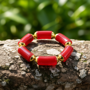 Fashion <b>Beaded</b> <b>Bracelet</b> Red Resin <b>Gold</b> Plated 316L Stainless Steel Sustainable Design - Product Image 3