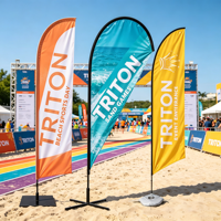 Drapeau plume en forme de larme pour extérieur, impression personnalisée rapide, graphiques par sublimation, bannière de plage
