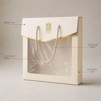 Boîte cadeau en carton blanc avec fenêtre, logo personnalisé, faible MOQ, poignée, emballage pour la vente au détail, OEM, ODM
