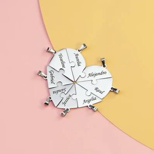 Collier personnalisé de Puzzle de cœur en acier inoxydable, collier de famille de Puzzle personnalisé de meilleurs amis - Product Image 2