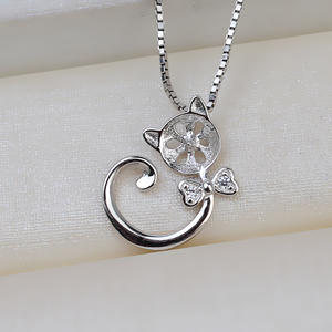 Wenchi European American S925 Silver Cat Head Pendant Women's 7-8 Pearl DIY <b>Jewelry</b> Findings Headband Accessories Empty <b>Tray</b> - Product Image 2