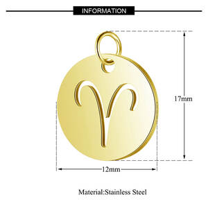 Simple 18K PVD or signe du zodiaque en acier inoxydable pendentif à breloque trou supérieur 12mm plat rond Constellations pendentif pour la fabrication de bijoux - Product Image 3