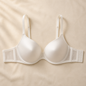 Soutien-gorge classique à armatures pour femme, blanc clair, coupe pleine, finition satinée nacrée, usage quotidien, fermeture à trois rangées de crochets - Product Image 5
