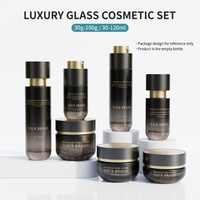 Set Botol Kaca Kosmetik Premium, Botol Kaca Hitam Gradasi, Kemasan Perawatan Kulit Anti UV, Logo Custom OEM ODM, Berbagai Ukuran Lengkap