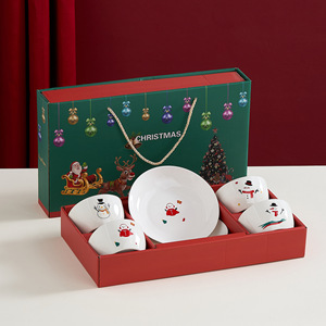 Cadeau de Noël, bols et assiettes en céramique, 4 bols et 2 assiettes, ensemble de vaisselle, Père Noël, vaisselle d'exportation - Product Image 3
