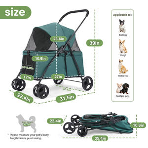 Grand chariot pliable pour <span class=keywords><strong>chien</strong></span> avec 20kg de capacité en matériau ABS Chariot de voyage pour animaux de compagnie - Product Image 3