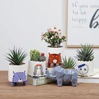 Pot de fleurs en céramique mignon en forme d'animal de dessin animé, style nordique moderne minimaliste, petits pots pour succulentes, cactus, fleurs, mini éléphant, chat, renard