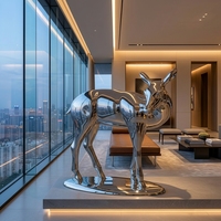 Sculpture de cerf en acier inoxydable poli miroir, statue réaliste de cerf en métal pour villa, jardin, parc, aménagement paysager