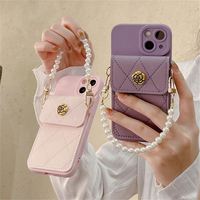 Nouvelle coque de téléphone en silicone antichoc avec motif camélia 3D, porte-cartes et chaîne de perles pour iPhone 18 Pro 17 16 15 14 Pro Max 13 12 11