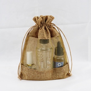 Marrone organza Finestra Sacco di iuta <span class=keywords><strong>in</strong></span> <span class=keywords><strong>juta</strong></span> Borsa con coulisse custom canapa sacchetti regalo con logo per cosmetici - Product Image 3