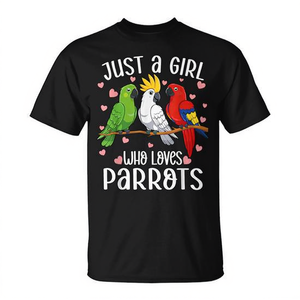T-shirt da donna con stampa digitale, girocollo, maniche corte, casual, con stampa digitale, Just A Girl Who Loves Parrots - Product Image 2