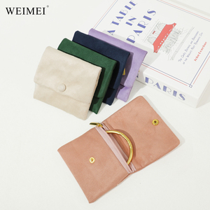 WEIMEI Custom Logo Wholesale Luxury Soft Velvet <b>Snap</b> Button Internal Zipper Pocket Travel <b>Bracelet</b> Jewelry Packaging Pouch - Product Image 3