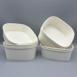 Emballage écologique 500ml 650ml 750ml 1000ml à emporter bols à salade carrés en papier récipient alimentaire bol en papier avec couvercle - Product Image 1