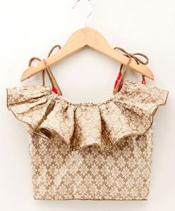 Ensemble haut brodé et pantalon dhoti imprimé pour filles Twisha, beige et rouge, vêtements de fête, de mariage et de cérémonie pour enfants (6 mois à 14 ans) - Product Image 2