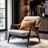 Fauteuil d'appoint rembourré en bois massif de style moderne du milieu du siècle, fauteuil de salon individuel pour le repos