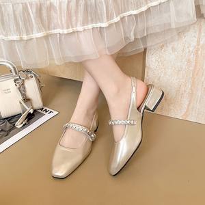 Sandales d'été en satin de soie à une bride, style européen, à talons hauts, élégantes et tendance, à talon épais pour femmes - Product Image 2