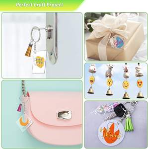 200 יחידות מחזיקי מפתחות אקריליים מודרניים, 5 צורות (דיסק, לב, משושה), צ'ארמס עם גדילים, טבעות קפיצה, ערכת יצירה לחריטה וצביעה - Product Image 6