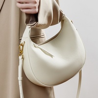 Sac à bandoulière demi-lune décontracté en cuir véritable pour femme, avec fermeture éclair, dernières tendances, vente en gros