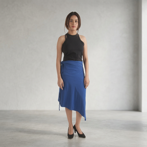 Jupe enveloppante asymétrique confortable pour jeunes femmes en tricot de coton biologique avec 5% de style de soutien-gorge à motif imprimé extensible en spandex - Product Image 3