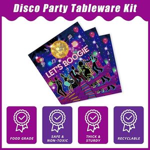 DAMAI <b>Disco</b> Party Paper Plates Set the 70s Birthday Party <b>Decorations</b> 80s 90s Dance <b>Disco</b> Theme Tableware Kit Serves 24 - Product Image 4