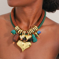 Collier Amelia Original Nouveau Sportif Unisexe Multicouche avec Pendentif Cœur en Corde Épaisse et Chaîne en Bambou