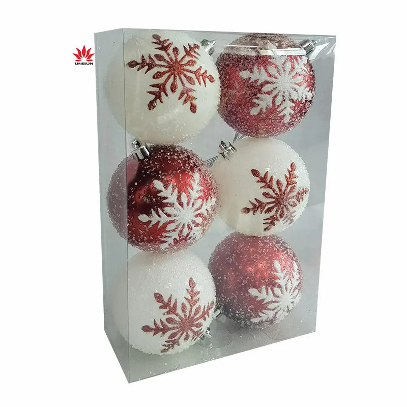 クリスマスデコレーションサプライヤー8cm明るい赤と白のペイントボール6個セットPVCボックスクリスマスボール飾り