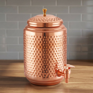 Robinet distributeur d'eau chaude et froide en cuivre artisanal indien, finition martelée, design autoportant et réutilisable pour usage domestique - Product Image 4