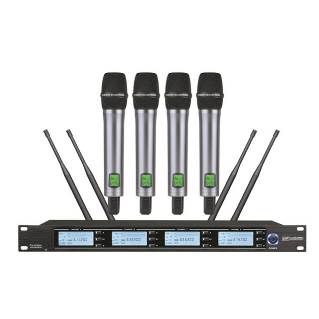 4 Channel Audio Equipment Karaoke Lavalier Headset Outdoor Concert Cordless Wireless Microphone Professional Uhf System