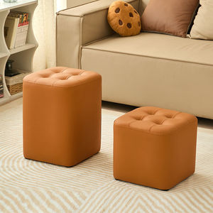 Square Tufted Ottoman <b>Stool</b> For Living Room Home Decor In Cream And Brown Colors - Product Image 2