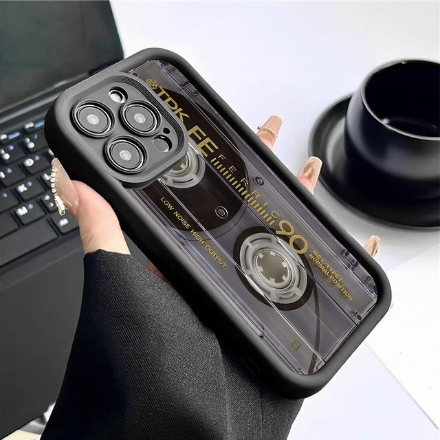 Audio Tape Groove Black for Apple 17 Air Mobile Phones case iPhone 13 14 15 Pro Max Full Coverage 16 Plus Protection Cover