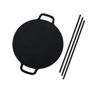 Portable Non-Stick Pre-seasoned Cast Iron Campfire Griddle Round Iron <strong>Grill</strong> <strong>Pan</strong> for Outdoor BBQ Cooking - Product Image 3