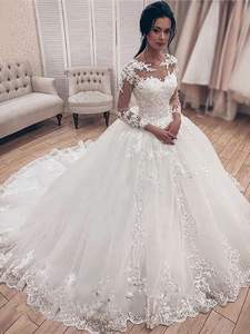 Robe de mariée sur mesure en gros, <span class=keywords><strong>jupe</strong></span> Peng, taille cintrée, dentelle appliquée, traîne, robe de mariée - Product Image 5