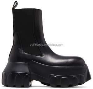 Scarpe da uomo con zeppa da uomo in pelle di vitello a punta tonda scarpe eleganti con pannelli elasticizzati Mega trattore pelle stivali Chelsea - Product Image 5