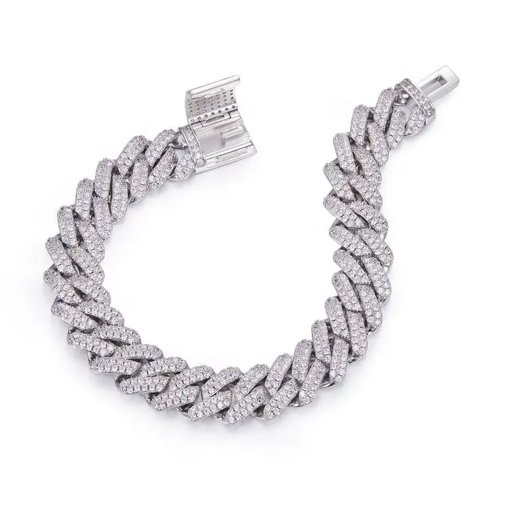 925 Sterling Silver moissanite 14mm width Iced out cuban link Men Women bracelet necklace