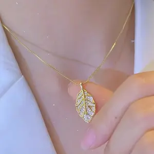 golden branches and jade leaves necklace Fashion Micromounting Zircon necklace temperament Titanium steel clavicle chain