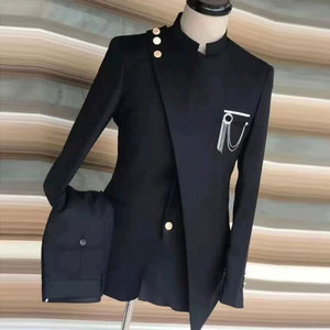 欧米大码男士立领斜领西装商务宴会鸡尾酒会主持人礼服两件套 - Product Image 3