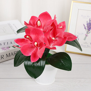Nouvelle Plante Artificielle Orchidée Cymbidium en Pot 23x25cm, Décoration de Mariage Réaliste, Verdure - Product Image 4