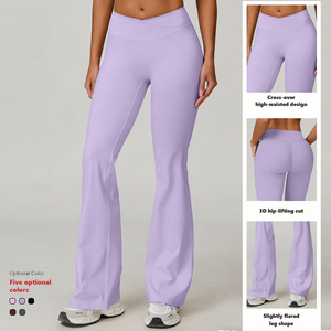 ACK8002-2 <span class=keywords><strong>Leggings</strong></span> évasés taille haute pour femme, effet ventre plat croisé, coupe <span class=keywords><strong>bootcut</strong></span>, respirants et à séchage rapide pour le fitness et la course à pied - Product Image 3