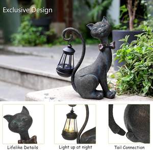 Statue de chat en résine fantaisiste pour extérieur, lumière solaire de jardin, décor d'automne peint, cadeau d'anniversaire pour maman - Product Image 5
