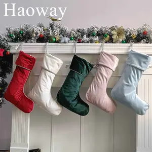 2023 Personalized Custom Velvet Christmas Stockings Home Decoration Blank Sublimation Sliver Trim Velvet Christmas Stocking