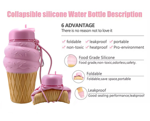 ขวดน้ำซิลิโคนรูปไอศกรีมน่ารัก ขนาด 500 มล. ปลอดสาร BPA สำหรับเด็ก พร้อมโลโก้สั่งทำได้ ขายส่ง - Product Image 4