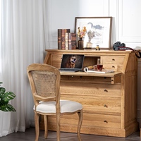 Bureau de style campagnard en chêne blanc avec tiroirs, commode de secrétaire, table d'écriture