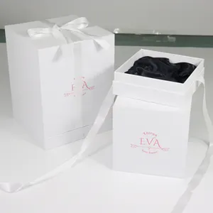 高品质保鲜花批发玻璃圆顶盒，带泡沫和丝带，商标粉色烫印。
