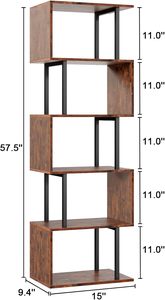 Modern <strong>Tall</strong> S-Shaped Geometric Bookcase Four-Layer Wood Metal <strong>Bookshelf</strong> for Home Office Living Room School/Dining Decorative - Product Image 5